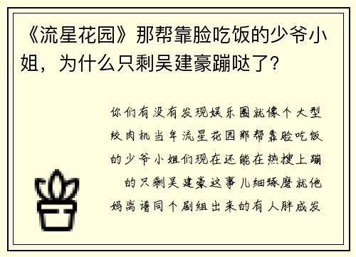 《流星花园》那帮靠脸吃饭的少爷小姐，为什么只剩吴建豪蹦哒了？