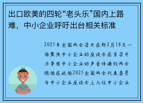 出口欧美的四轮“老头乐”国内上路难，中小企业呼吁出台相关标准