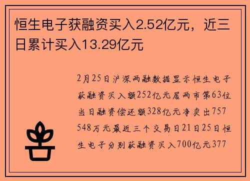 恒生电子获融资买入2.52亿元，近三日累计买入13.29亿元