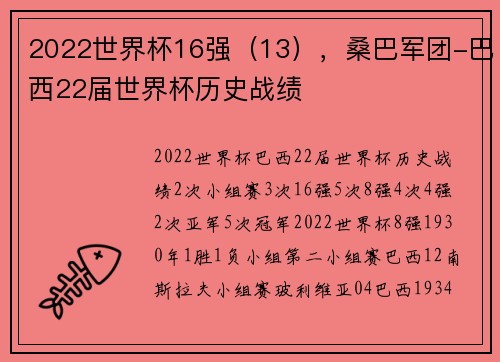 2022世界杯16强（13），桑巴军团-巴西22届世界杯历史战绩